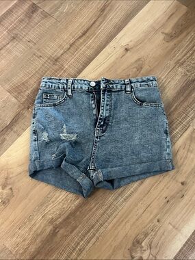 SHEIN Washed Blue Rolled Hem Denim Shorts
